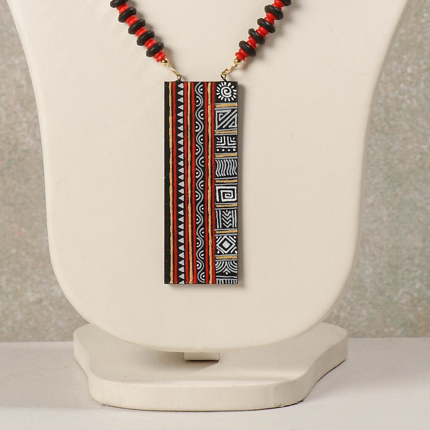 Miniature Hand-painted Wooden Red Necklace With Beads
