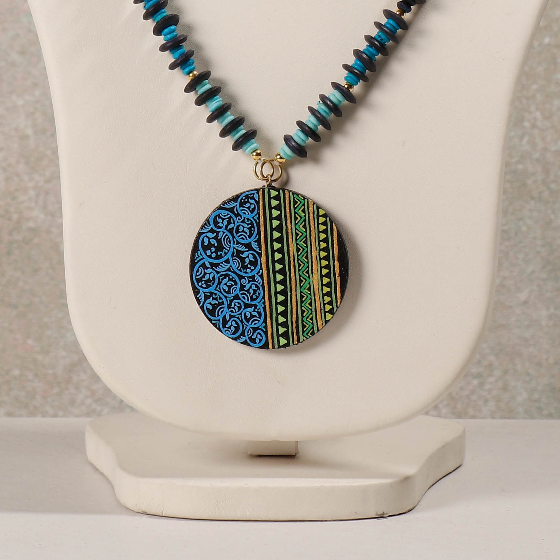 Miniature Handpainted Wooden Necklace With Beads