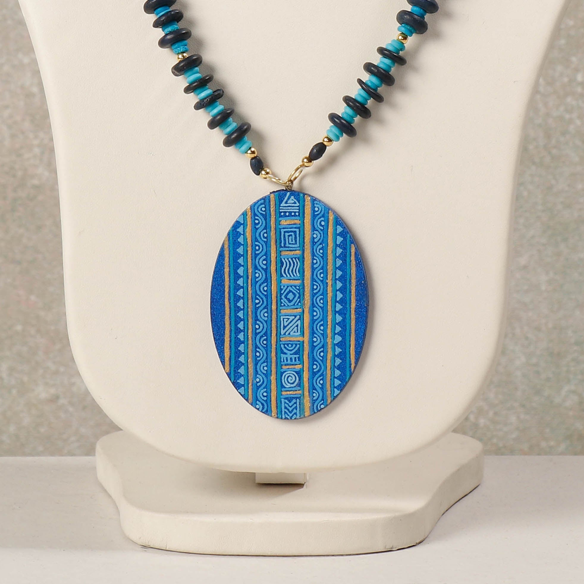  Miniature Hand-painted Wooden Necklace With Beads 