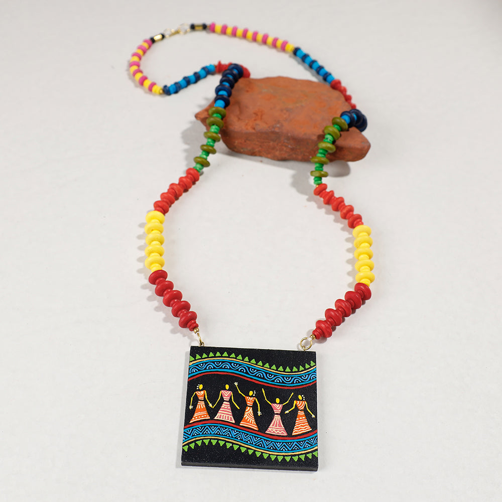  Miniature Handpainted Wooden Necklace With Beads 