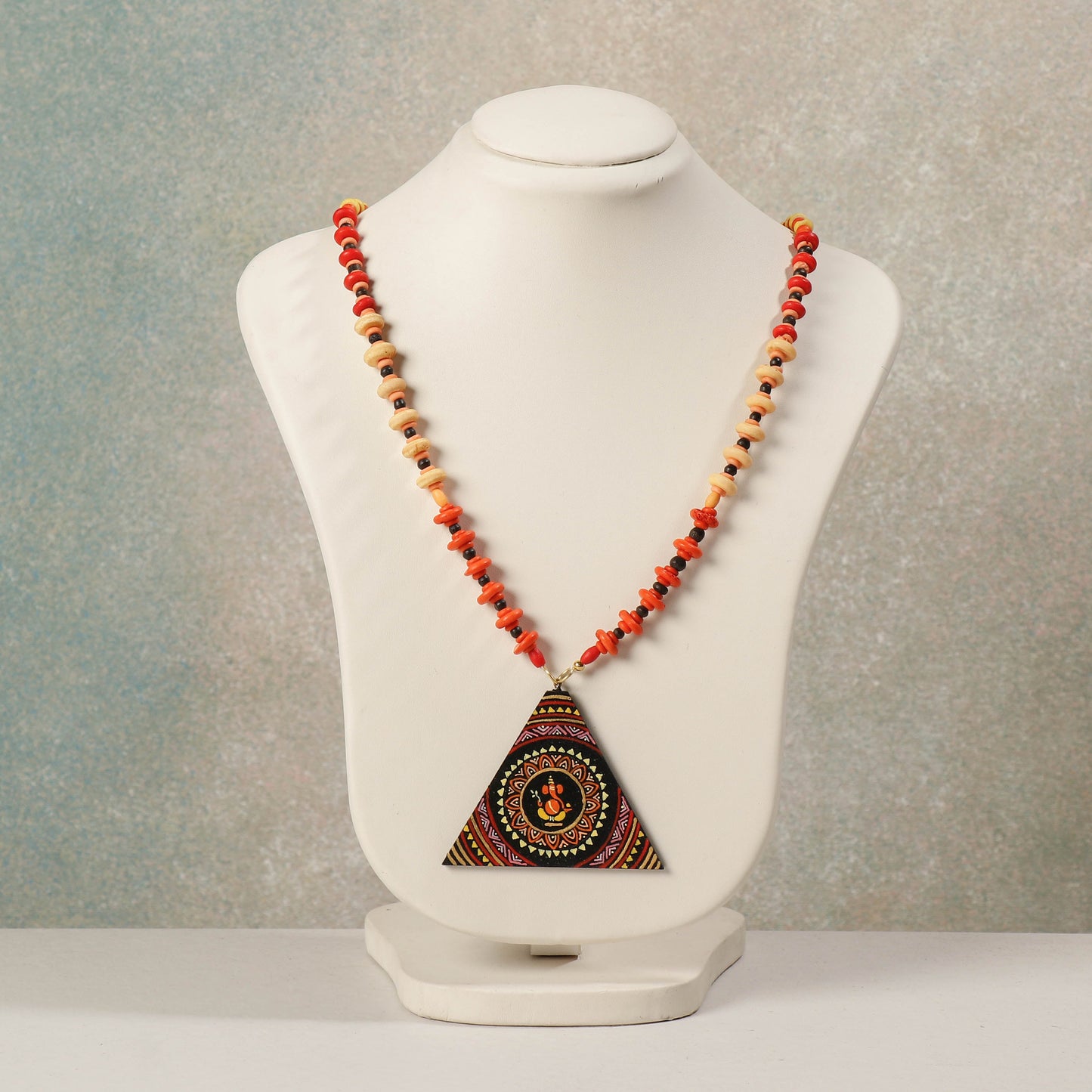  Miniature Hand-painted Wooden Necklace With Beads 