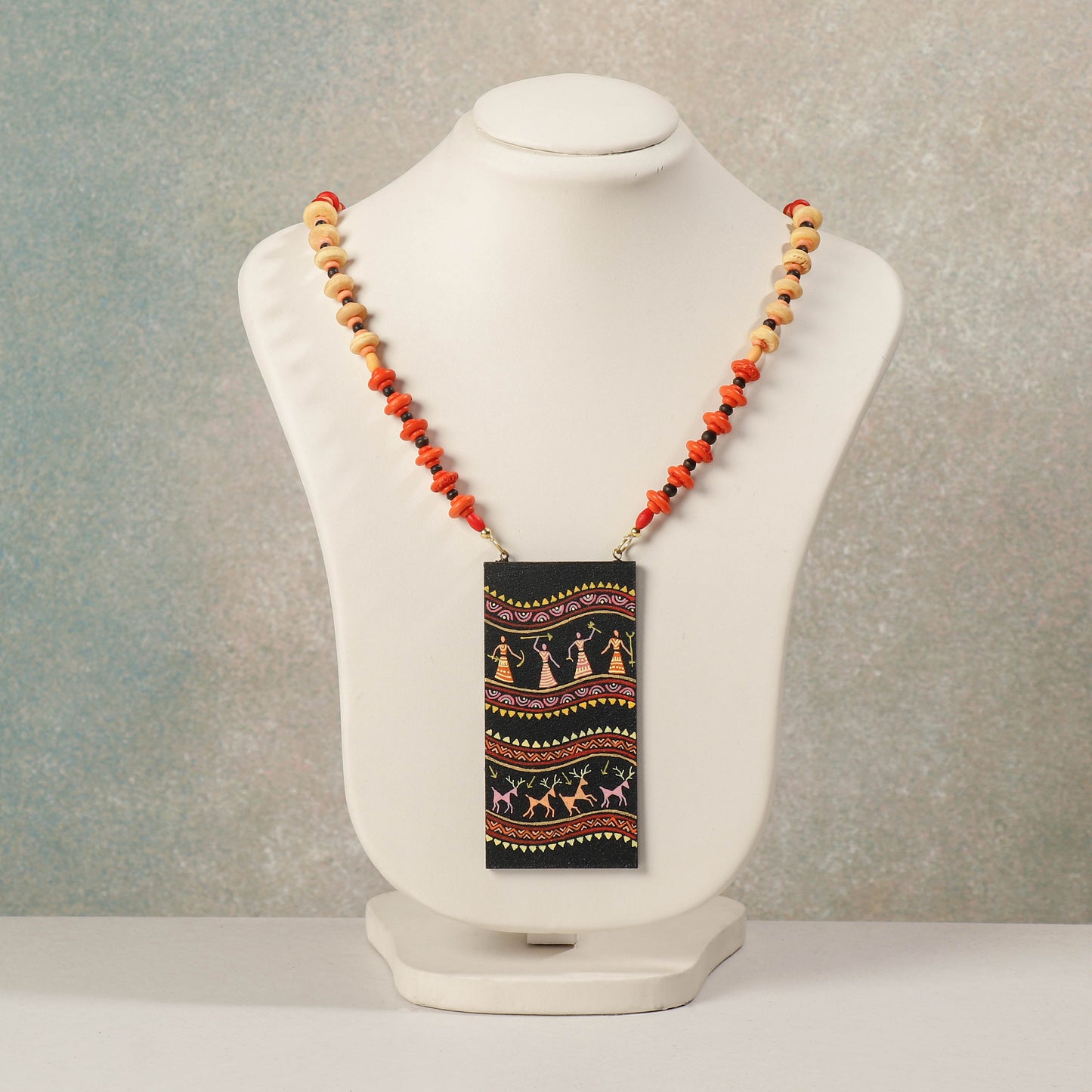  Miniature Hand-painted Wooden Necklace With Beads 