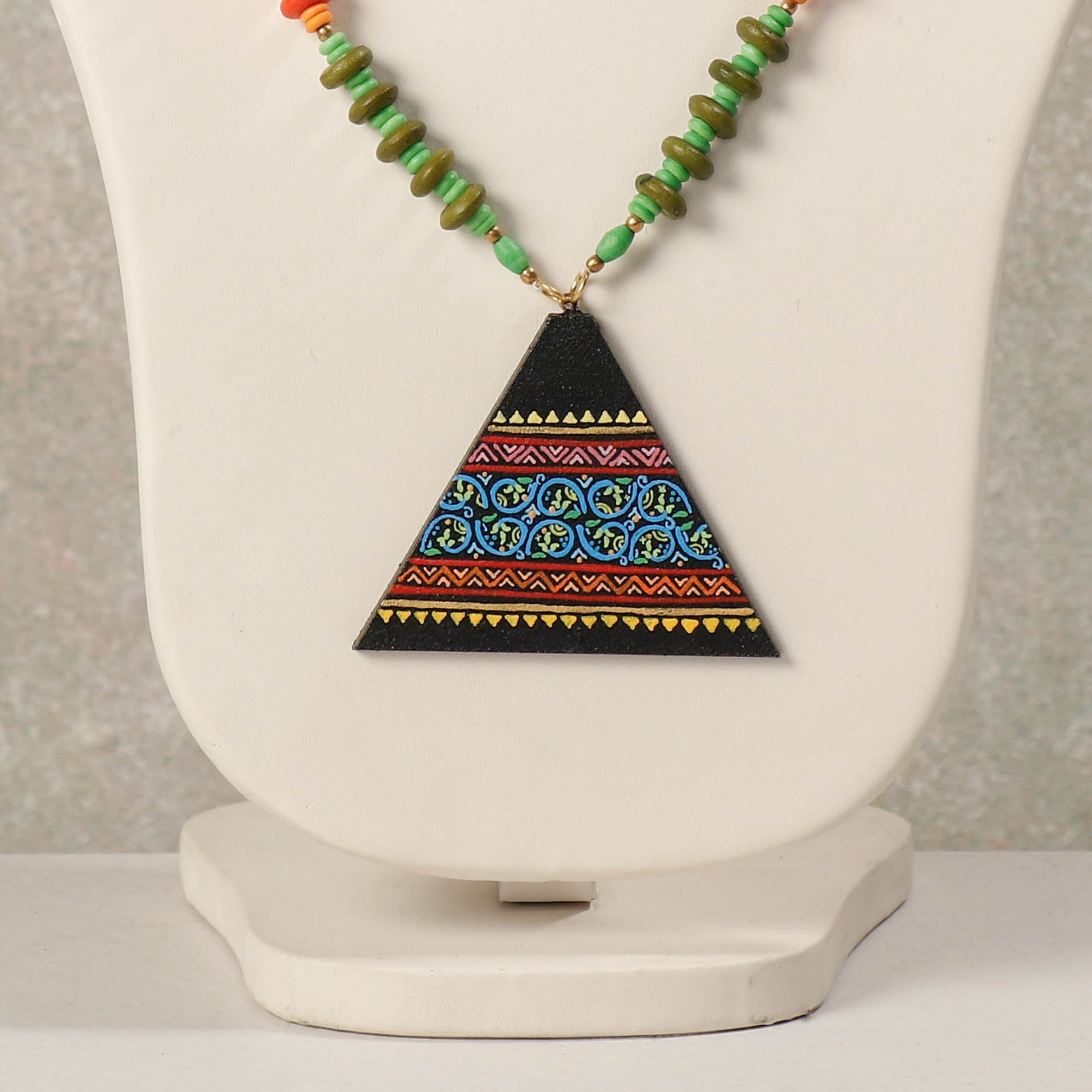  Miniature Hand-painted Wooden Necklace With Beads 