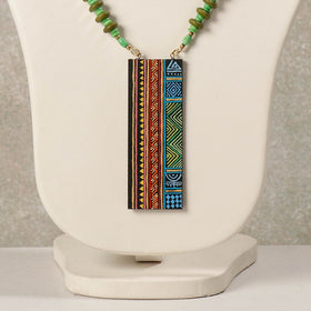 Miniature Hand-painted Wooden Green Necklace With Beads 