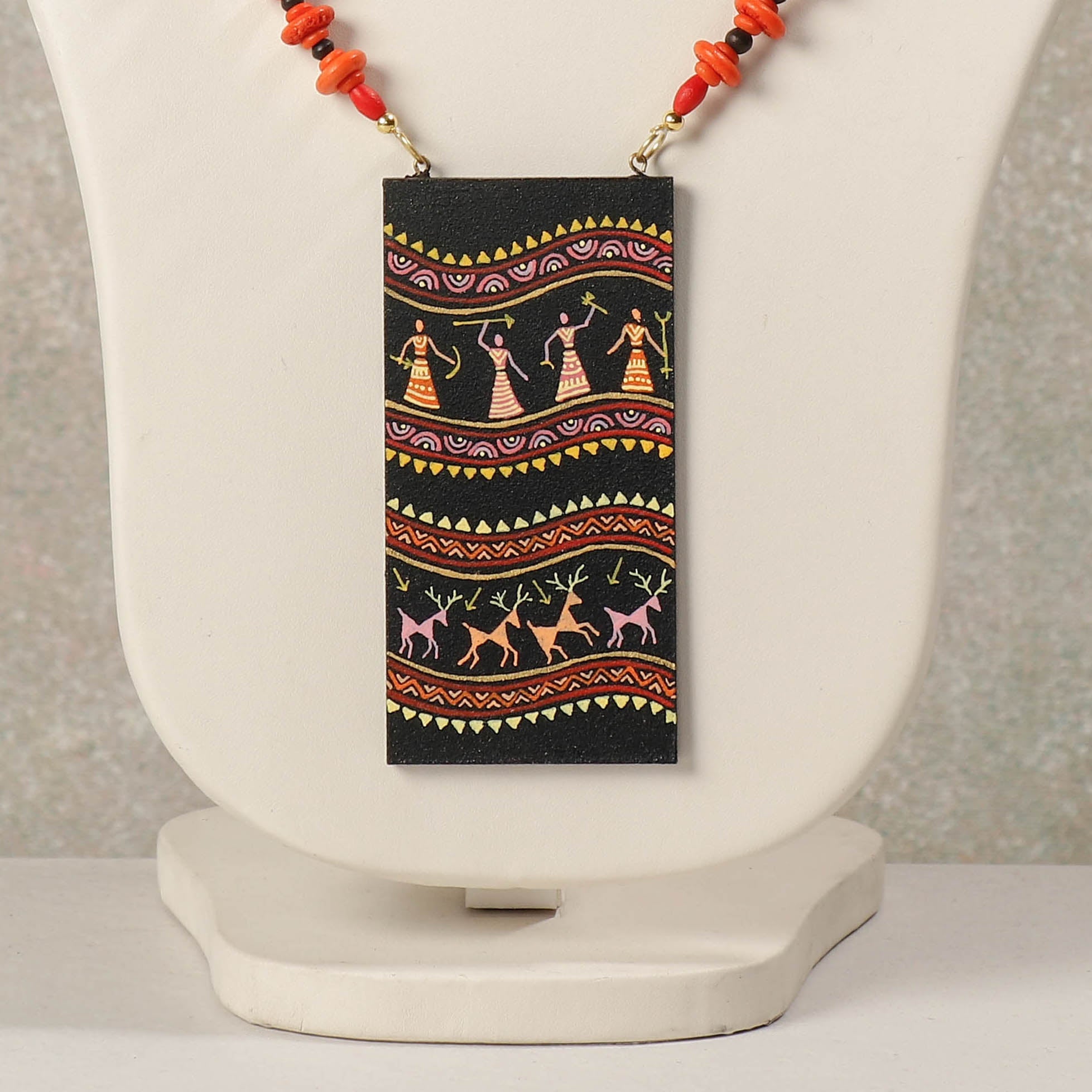  Miniature Hand-painted Wooden Necklace With Beads 