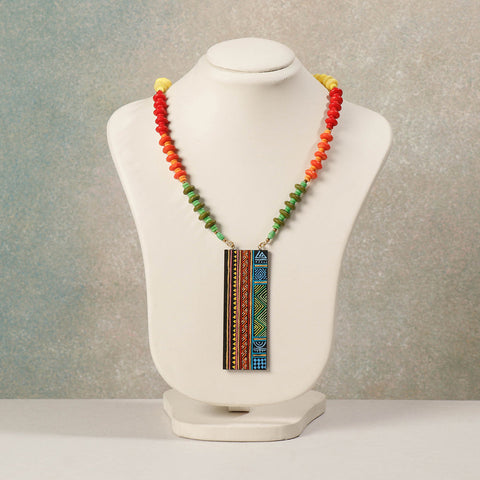 Miniature Hand-painted Wooden Green Necklace With Beads 