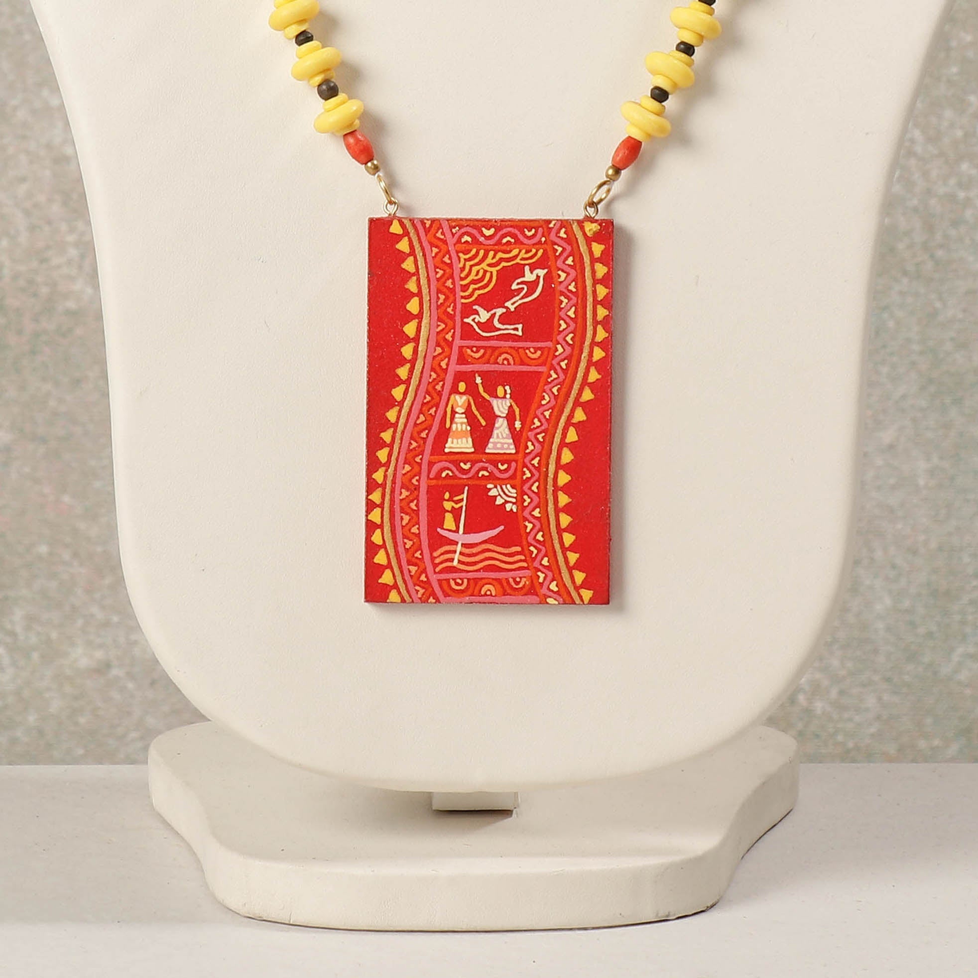 Miniature Handpainted Wooden Necklace With Beads