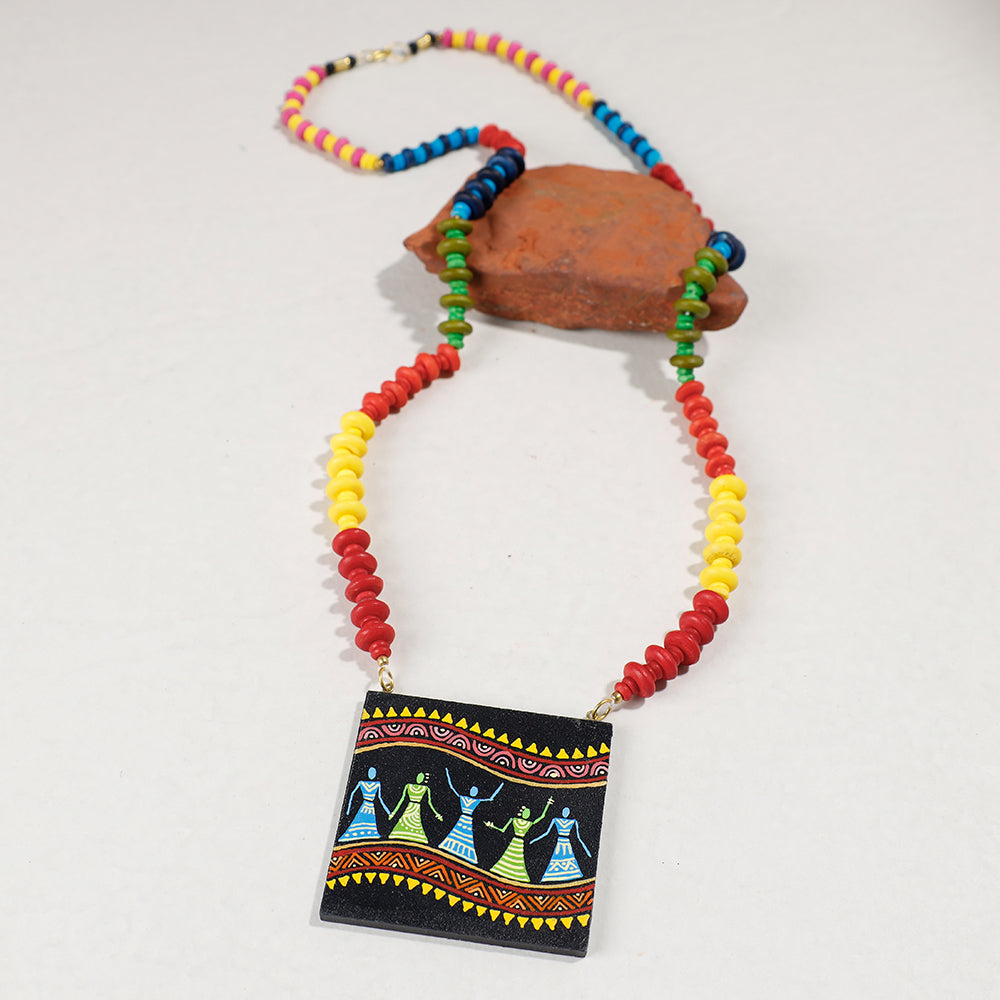  Miniature Handpainted Wooden Necklace With Beads 
