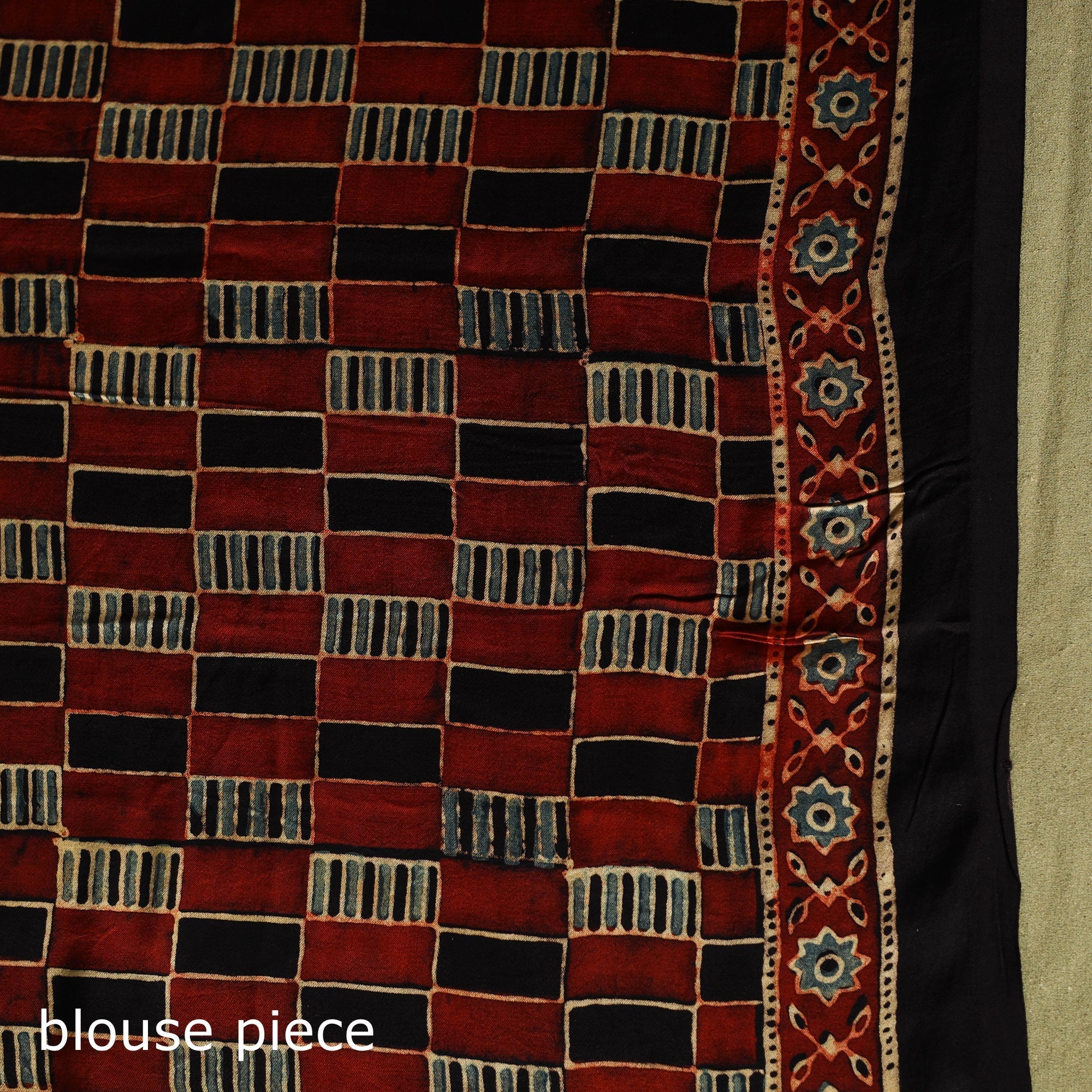  Multicolor Modal Silk Block Print Ajrakh Saree