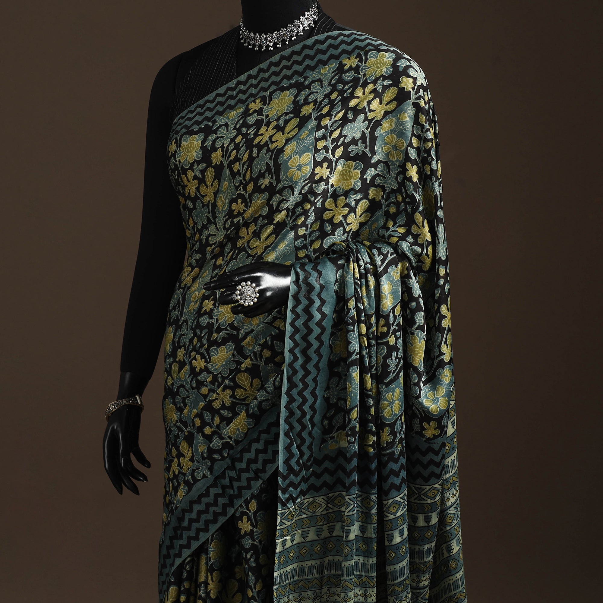 Modal silk hand bagru saree 18 - handcrafted