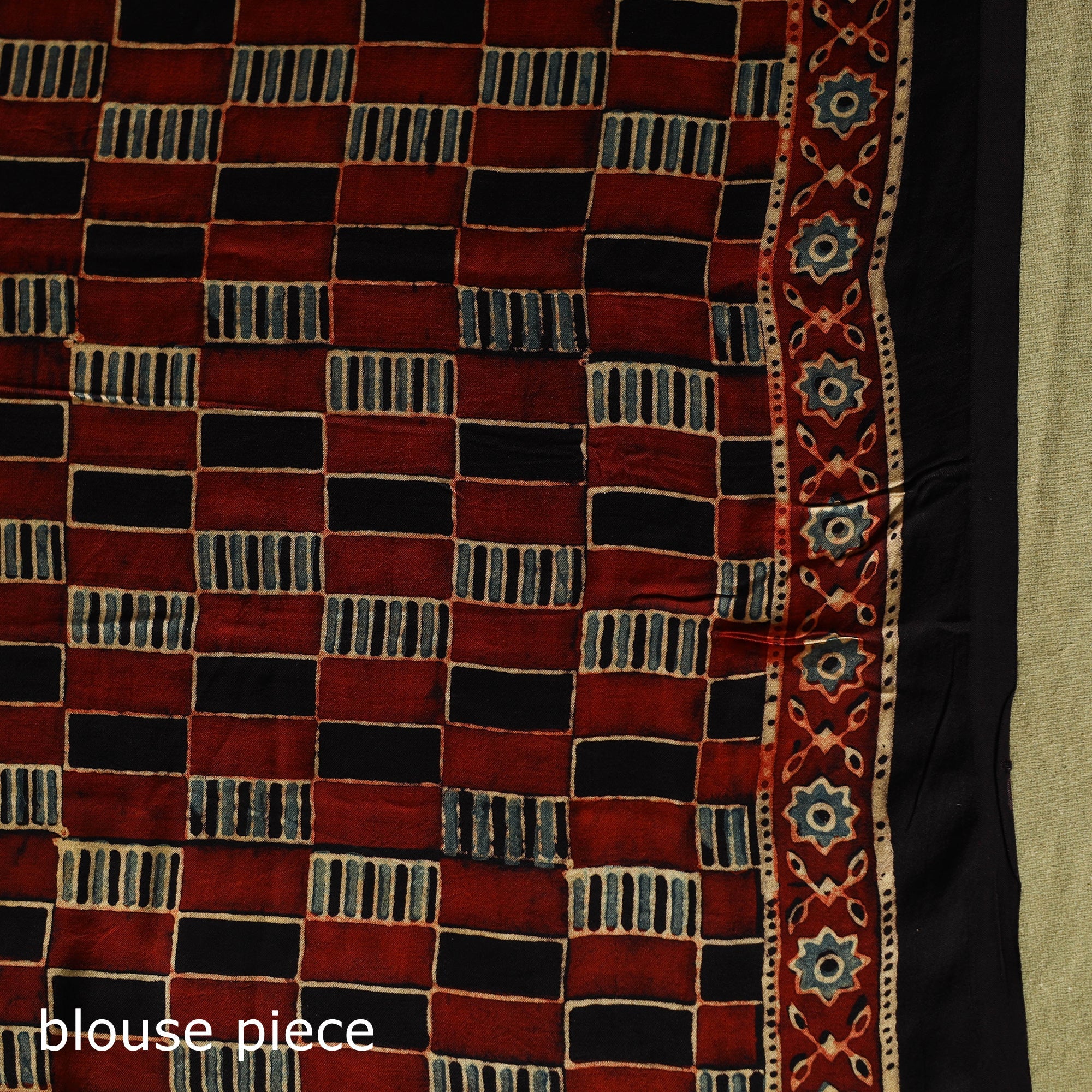  Multicolor Modal Silk Block Print Ajrakh Saree