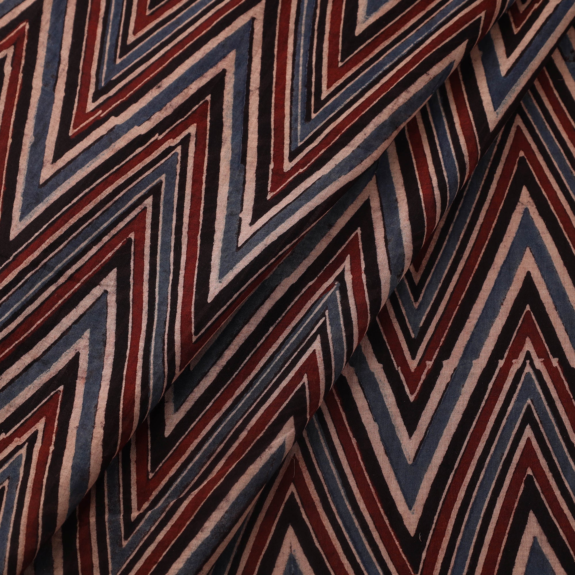 Multicolor Block Print Mul Cotton Natural Dyed Ajrakh Fabric