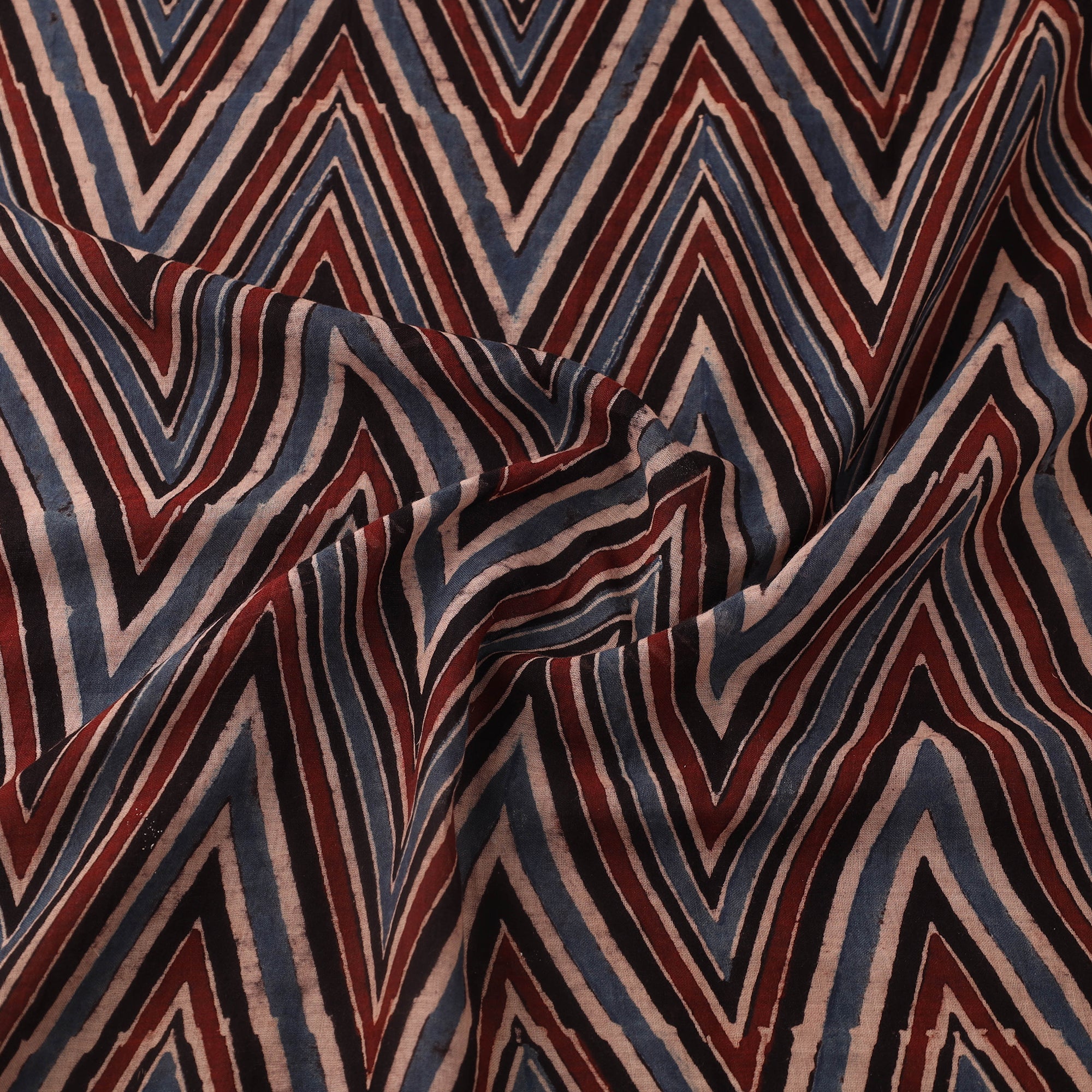 Multicolor Block Print Mul Cotton Natural Dyed Ajrakh Fabric