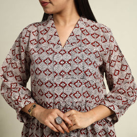  Multicolor Block Print Mul Cotton Tiered Bagh Dress