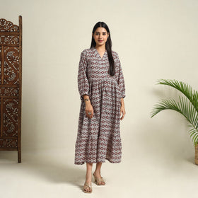  Multicolor Block Print Mul Cotton Tiered Bagh Dress
