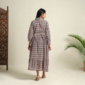  Multicolor Block Print Mul Cotton Tiered Bagh Dress