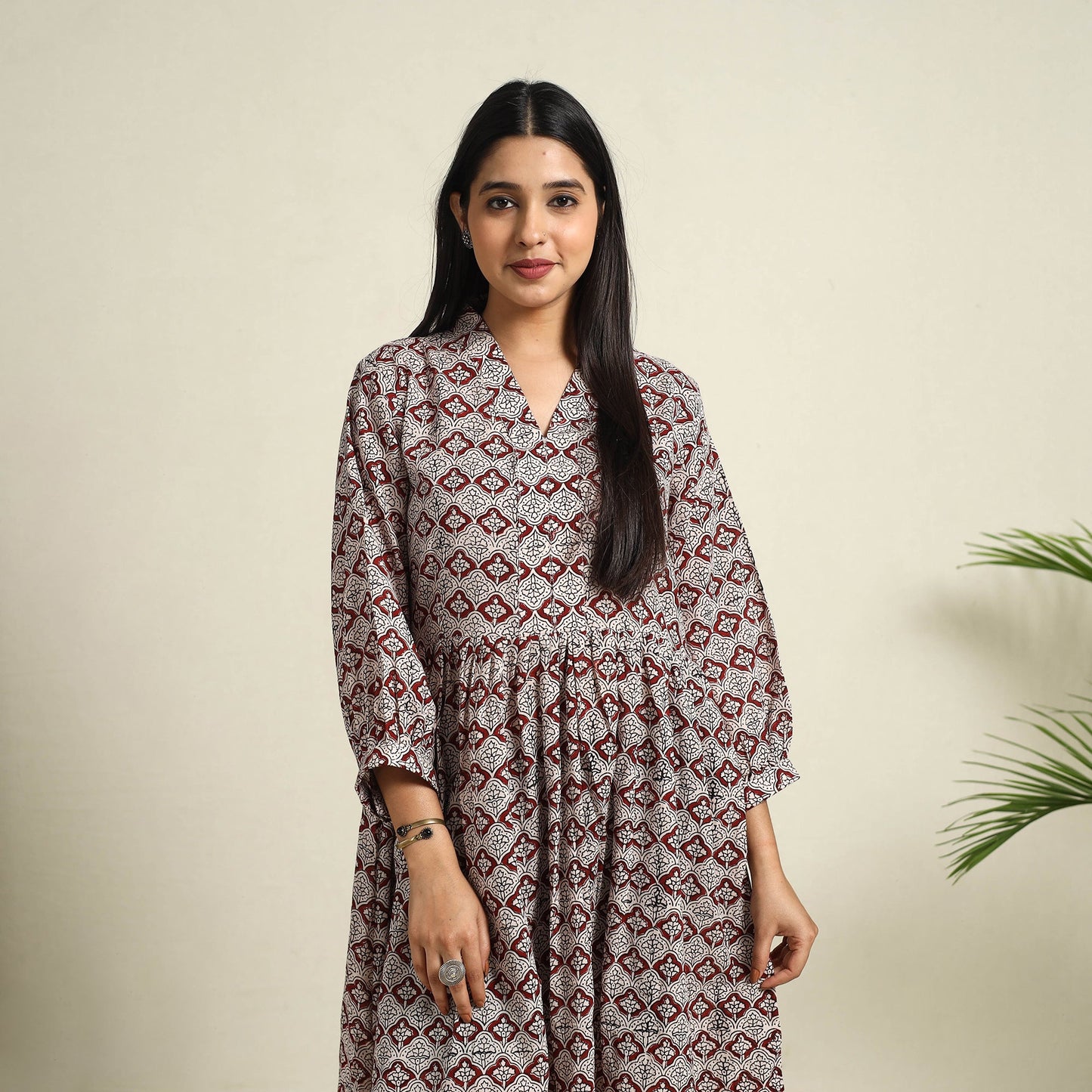  Multicolor Block Print Mul Cotton Tiered Bagh Dress