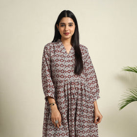  Multicolor Block Print Mul Cotton Tiered Bagh Dress