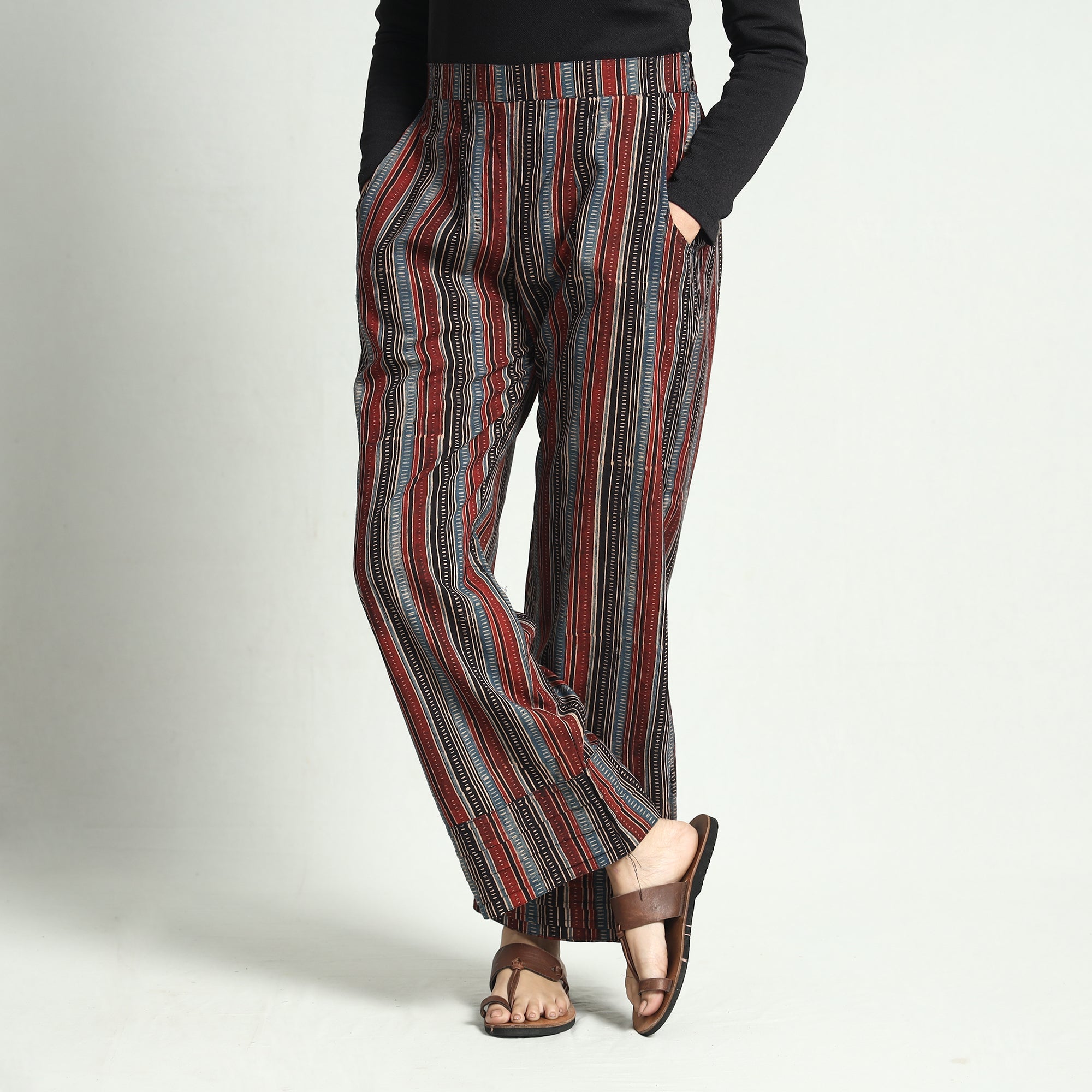 Buy Ajrakh Block Printed Cotton Elasticated Palazzo Online at iTokri.com