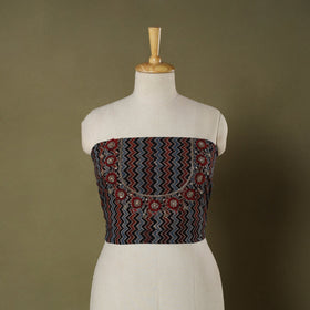 Multicolour Ajrakh Print Hand Embroidery Cotton Blouse Piece