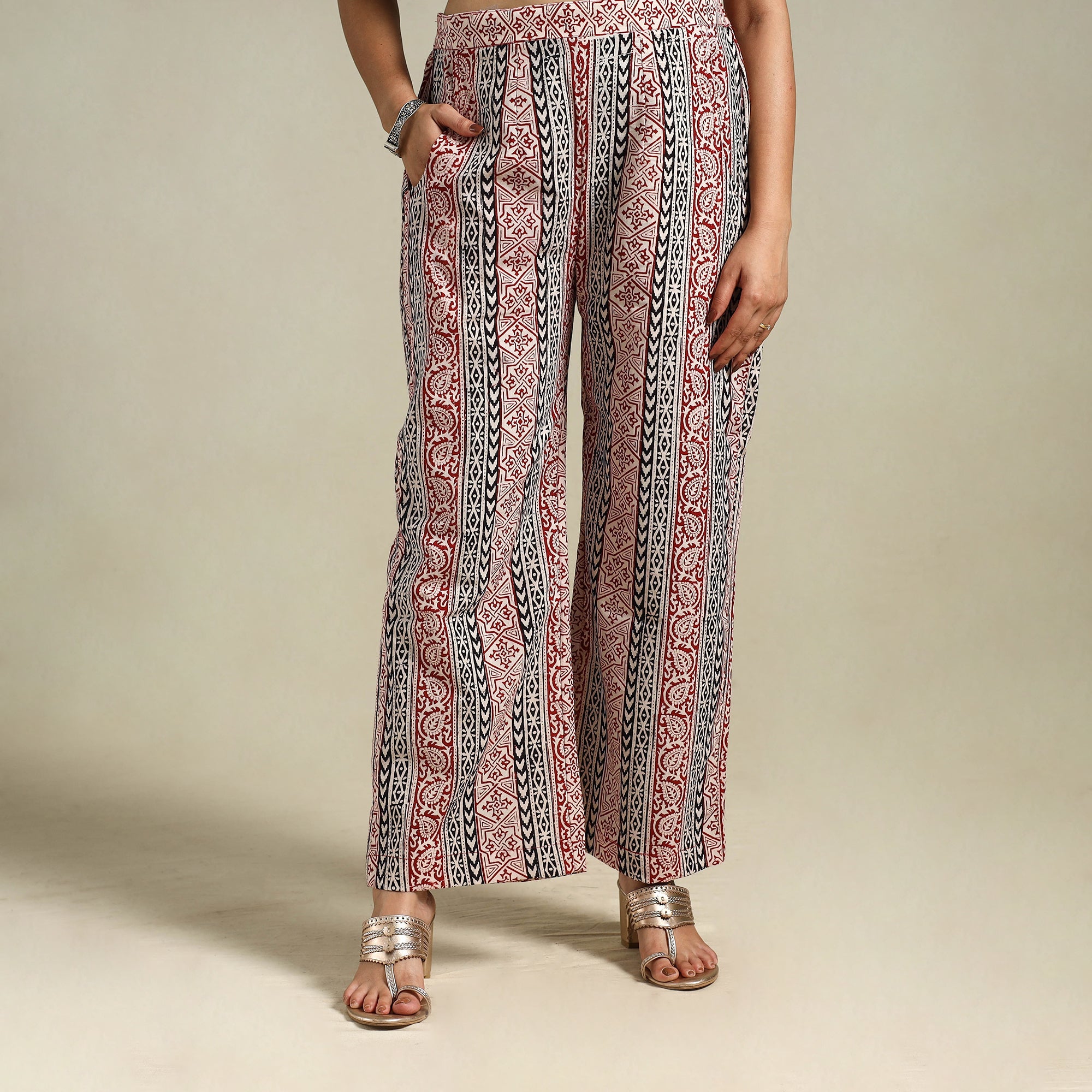 Maroon Bagh Block Print Natural Dyed Cotton Palazzo