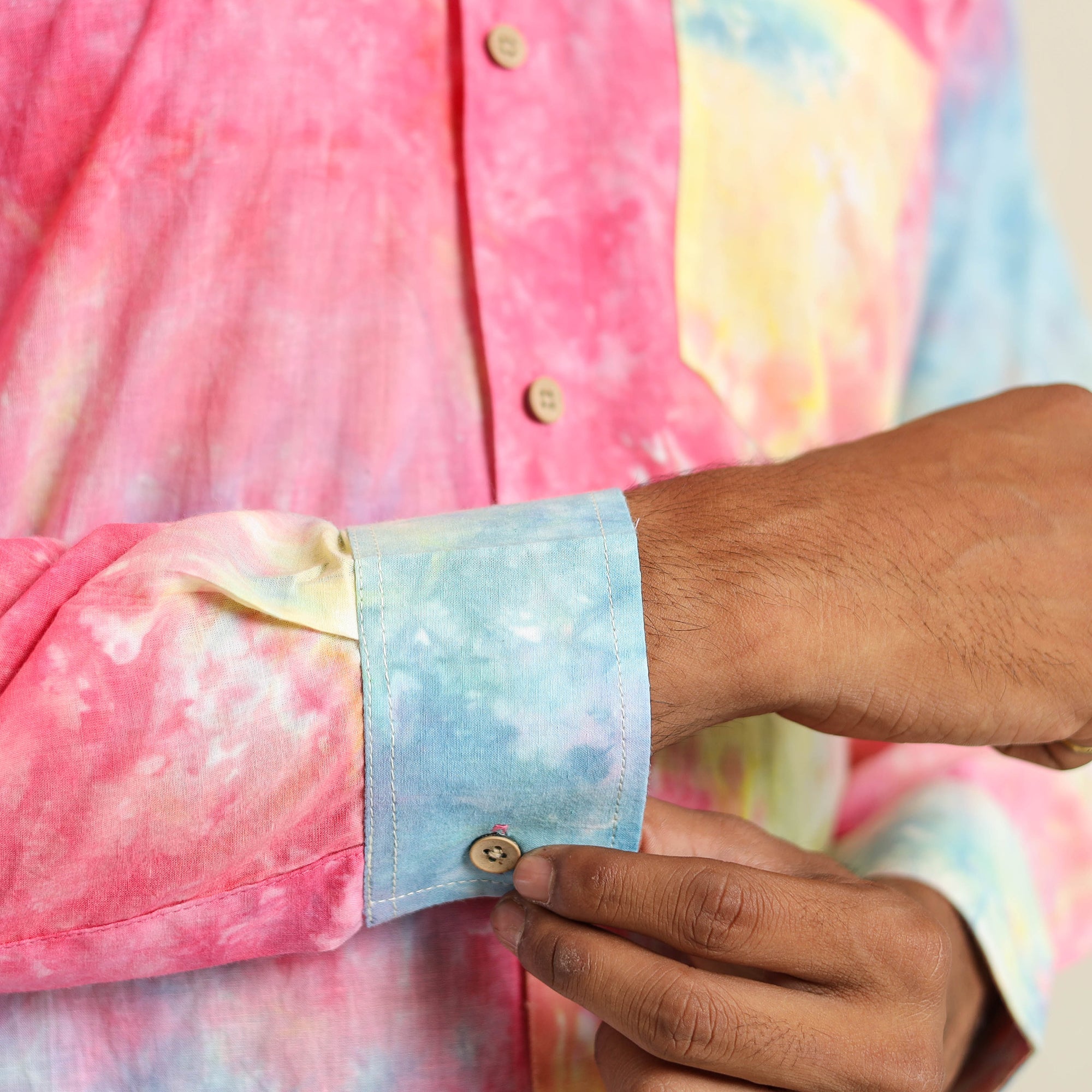 Multicolour Full Sleeve Tie & Dye Cotton Men Shibori Shirt