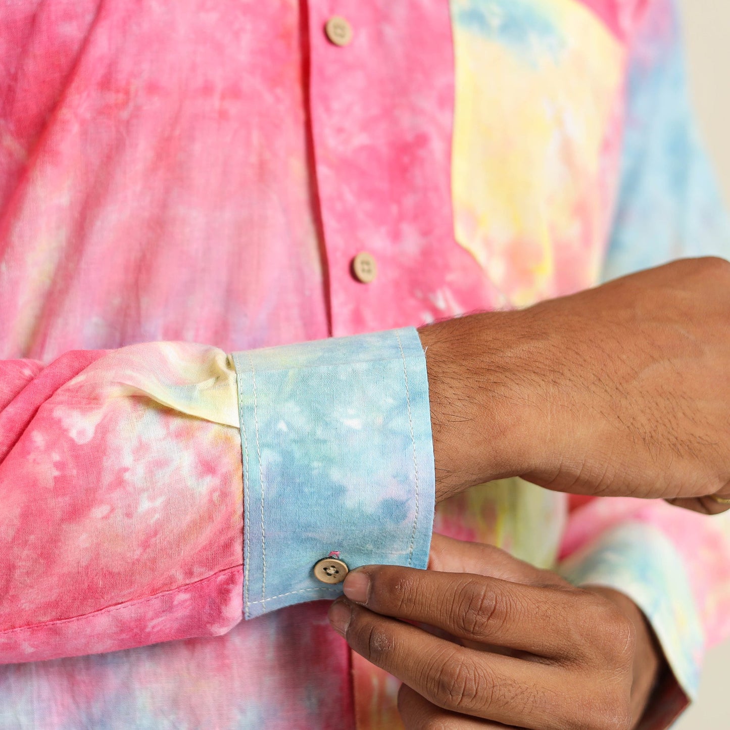 Multicolour Full Sleeve Tie & Dye Cotton Men Shibori Shirt