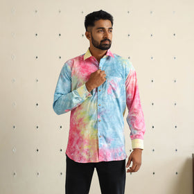Multicolour Full Sleeve Tie & Dye Cotton Men Shibori Shirt