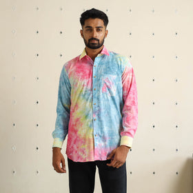 Multicolour Full Sleeve Tie & Dye Cotton Men Shibori Shirt
