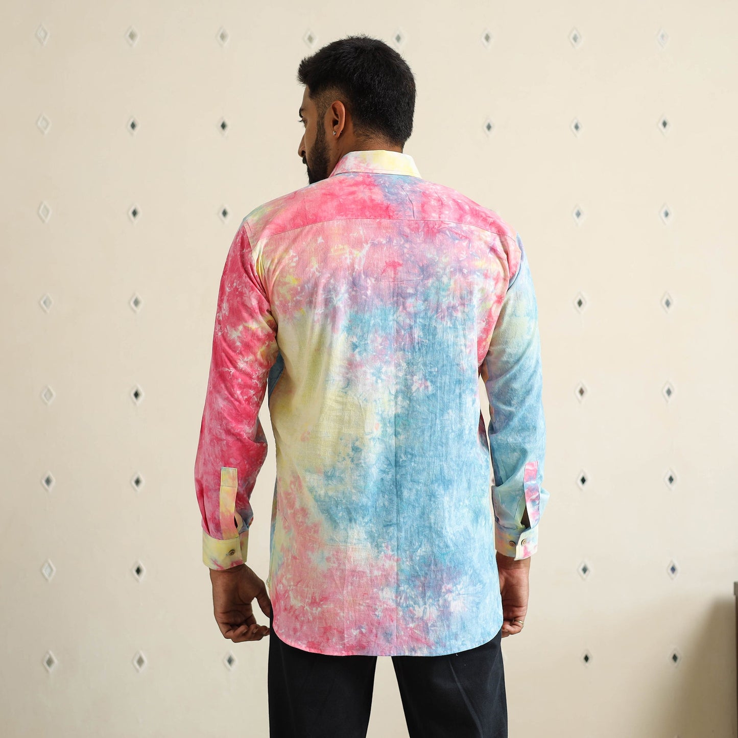 Multicolour Full Sleeve Tie & Dye Cotton Men Shibori Shirt