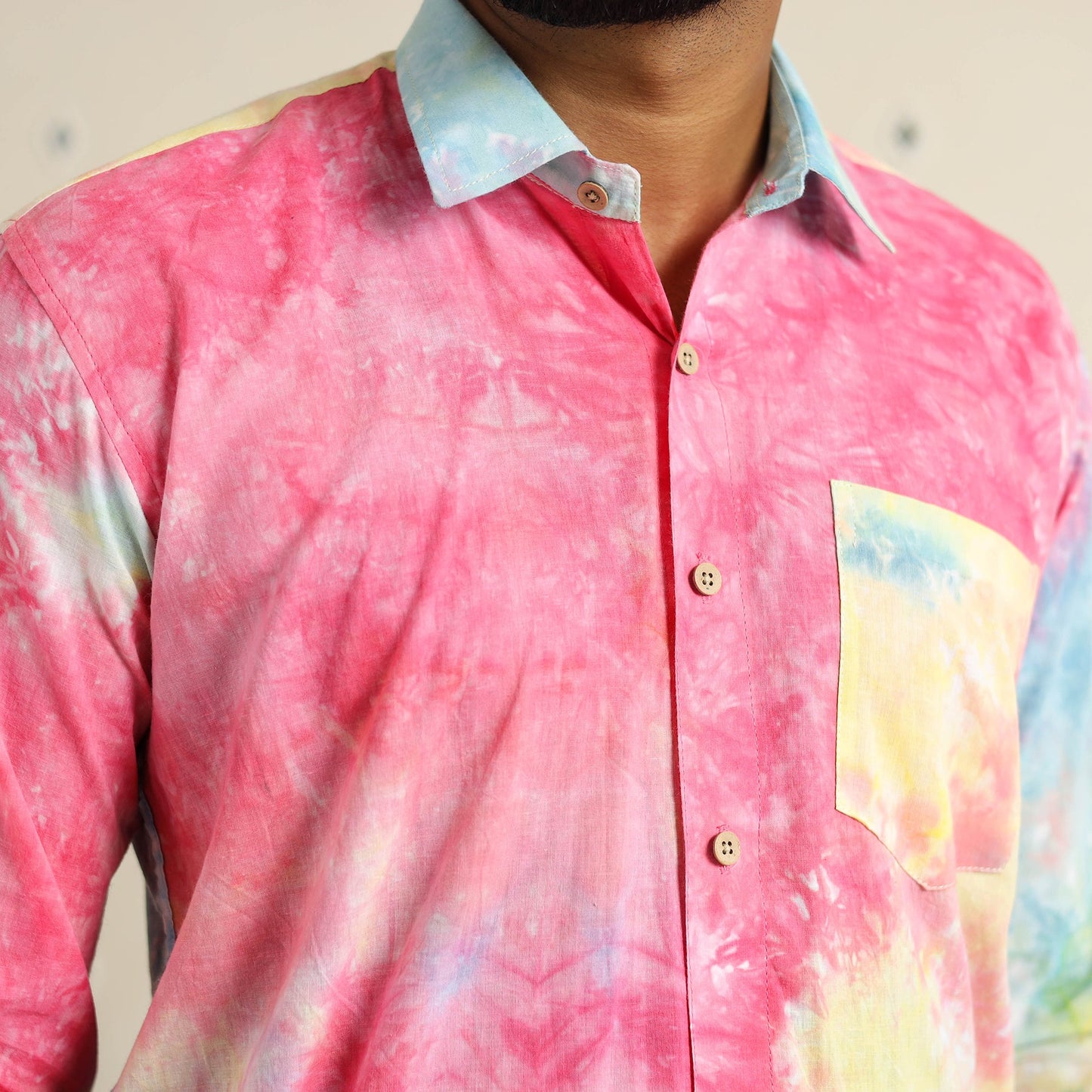Multicolour Full Sleeve Tie & Dye Cotton Men Shibori Shirt