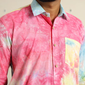 Multicolour Full Sleeve Tie & Dye Cotton Men Shibori Shirt