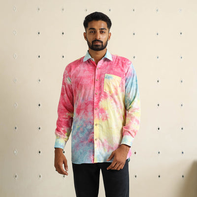 Multicolour Full Sleeve Tie & Dye Cotton Men Shibori Shirt