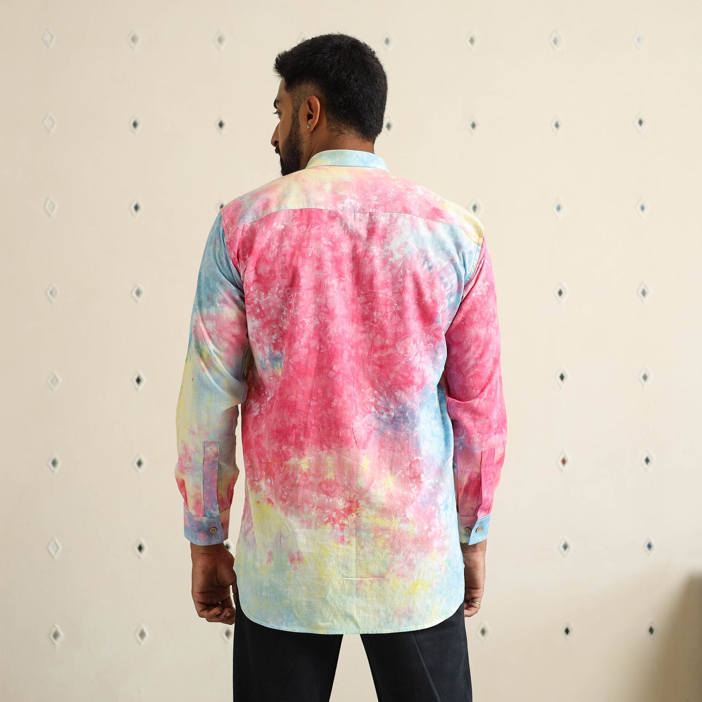 Multicolour Full Sleeve Tie & Dye Cotton Men Shibori Shirt
