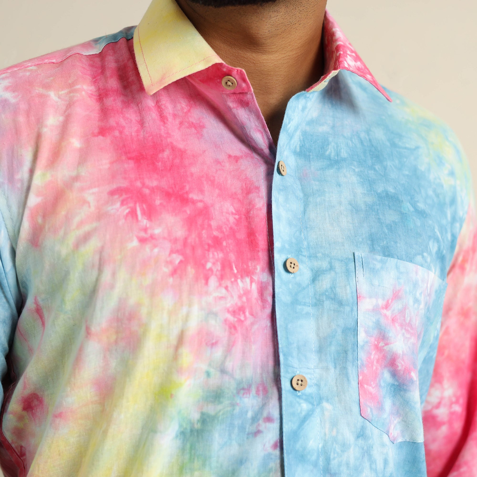 Multicolour Full Sleeve Tie & Dye Cotton Men Shibori Shirt