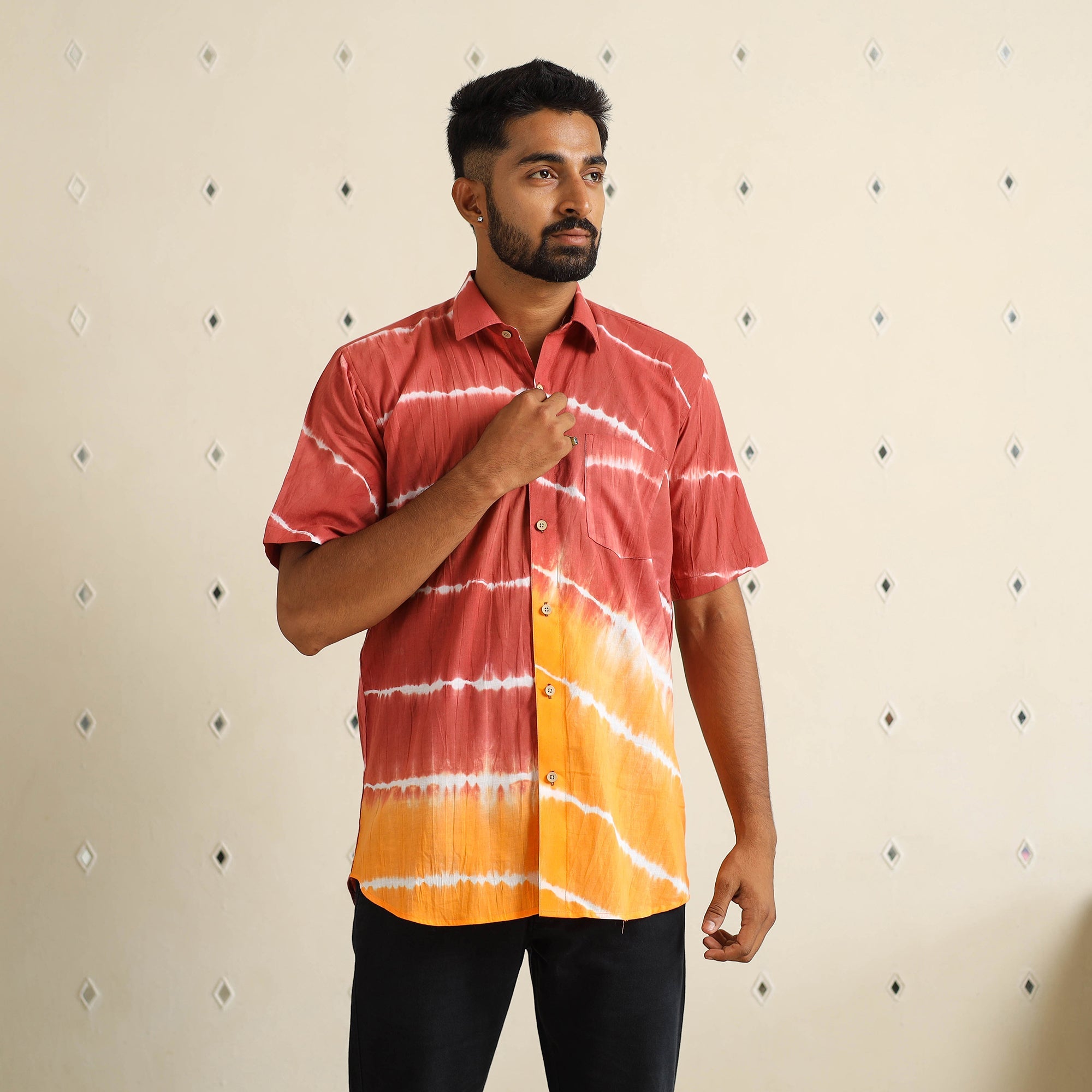 Buy Half Sleeve Tie & Dye Cotton Men Shibori Shirt