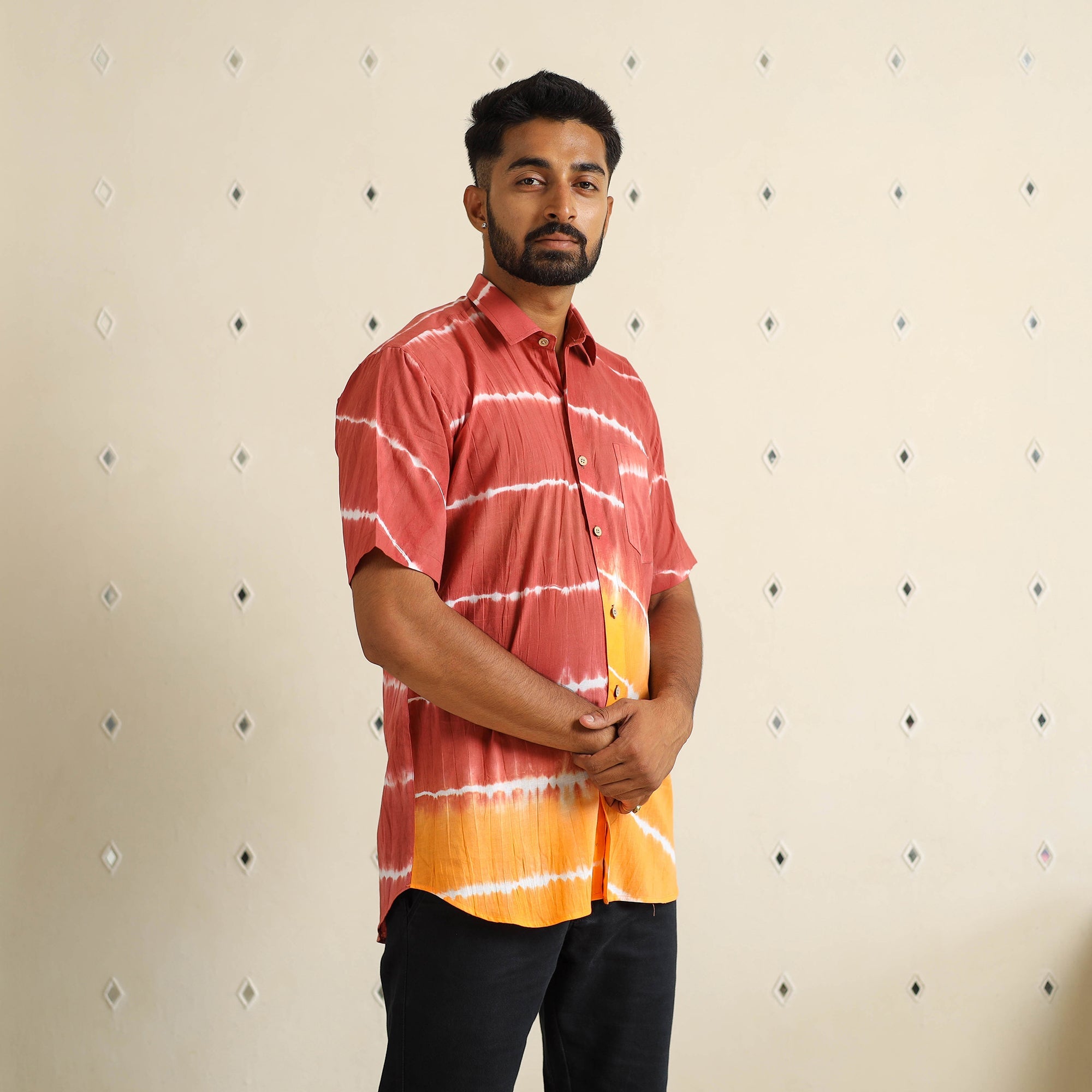 Buy Half Sleeve Tie & Dye Cotton Men Shibori Shirt