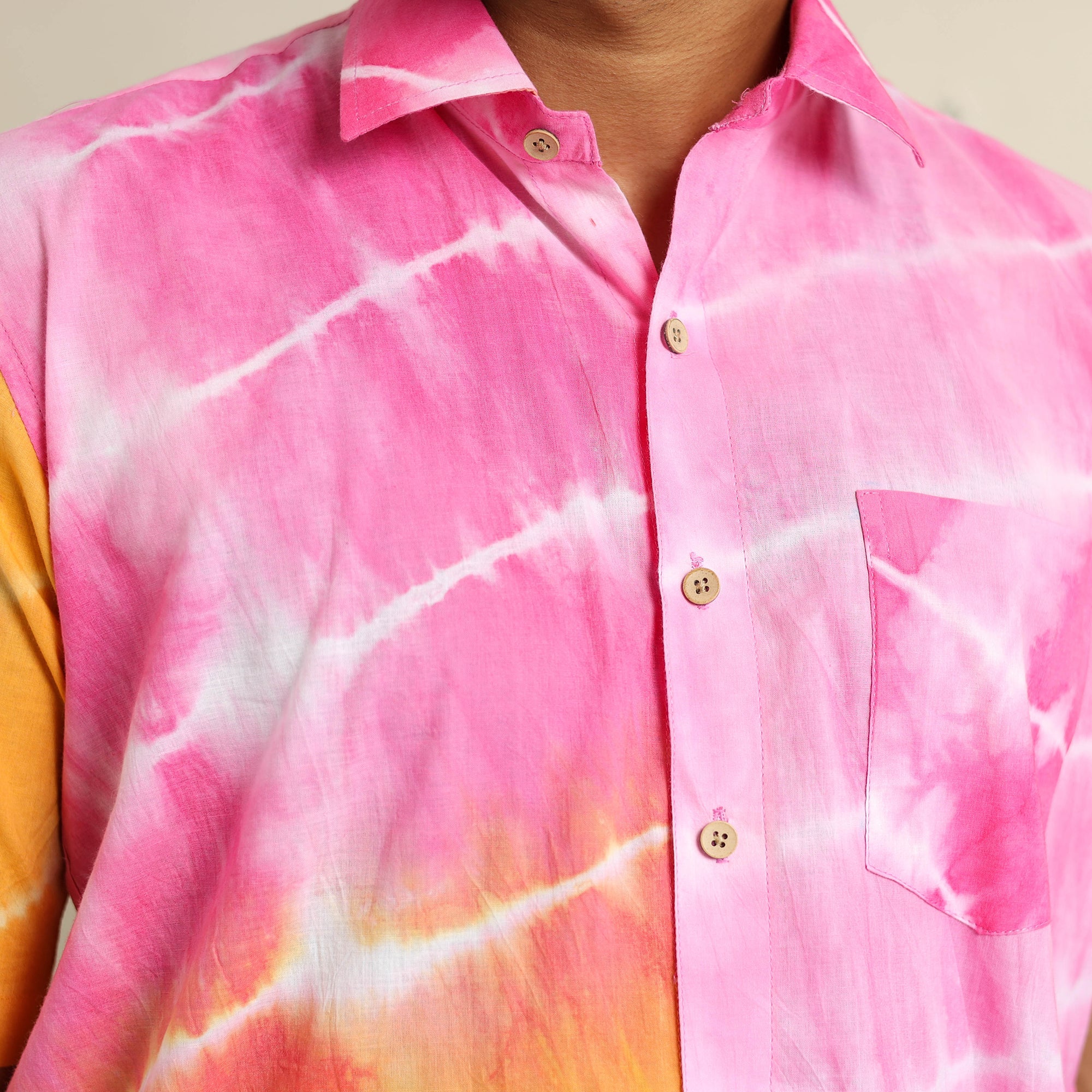 Multicolour Half Sleeve Tie & Dye Cotton Men Shibori Shirt