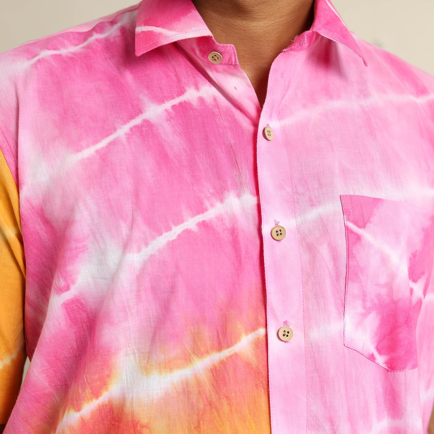 Multicolour Half Sleeve Tie & Dye Cotton Men Shibori Shirt