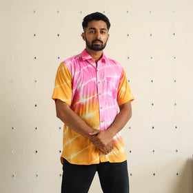 Multicolour Half Sleeve Tie & Dye Cotton Men Shibori Shirt