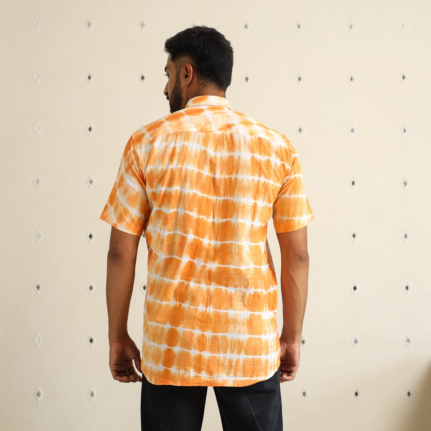 Multicolour Half Sleeve Tie & Dye Cotton Men Shibori Shirt