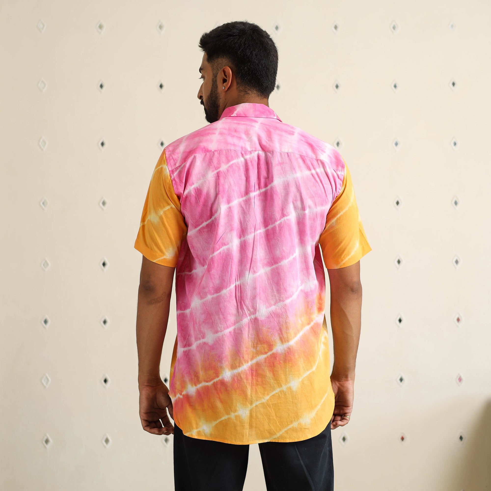 Multicolour Half Sleeve Tie & Dye Cotton Men Shibori Shirt