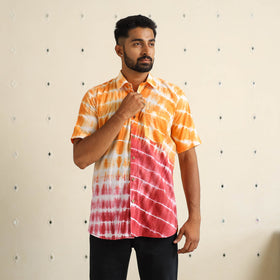 Multicolour Half Sleeve Tie & Dye Cotton Men Shibori Shirt
