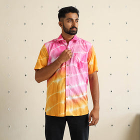 Multicolour Half Sleeve Tie & Dye Cotton Men Shibori Shirt