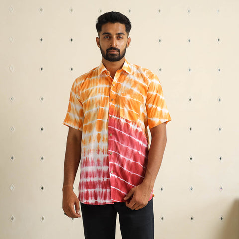 Multicolour Half Sleeve Tie & Dye Cotton Men Shibori Shirt