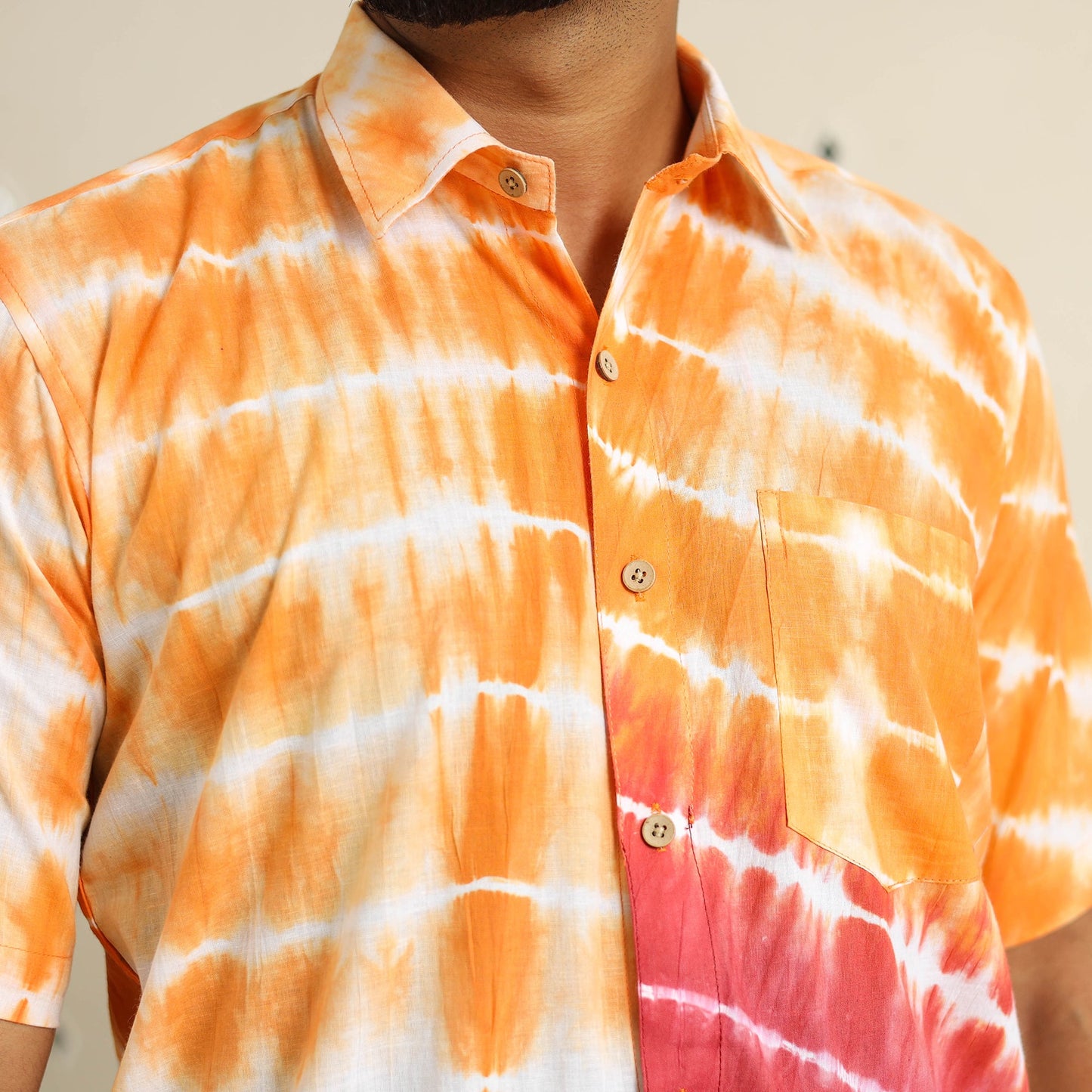 Multicolour Half Sleeve Tie & Dye Cotton Men Shibori Shirt