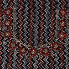 Multicolour Ajrakh Print Hand Embroidery Cotton Blouse Piece