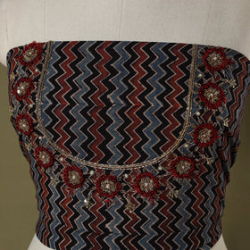 Multicolour Ajrakh Print Hand Embroidery Cotton Blouse Piece