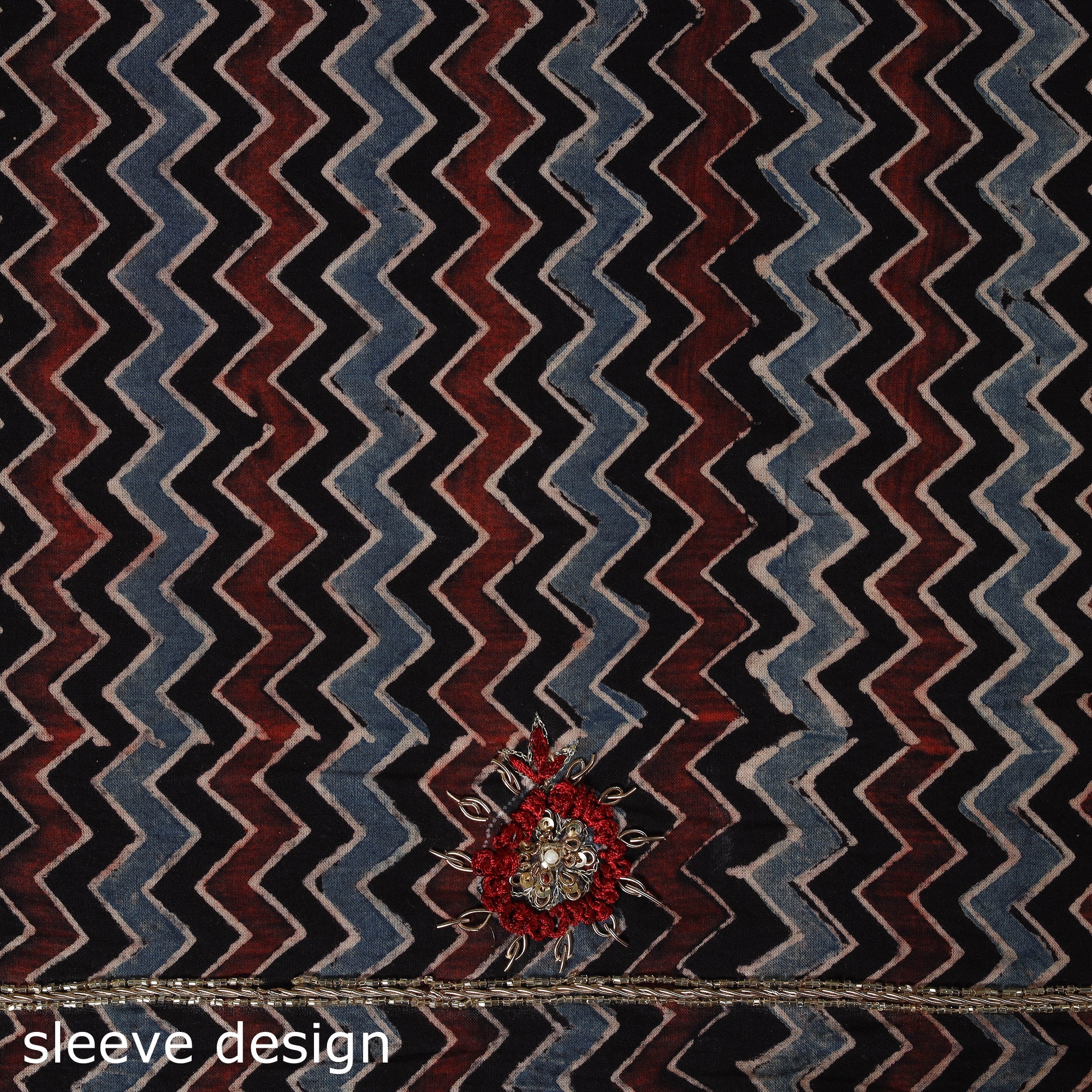 Multicolour Ajrakh Print Hand Embroidery Cotton Blouse Piece