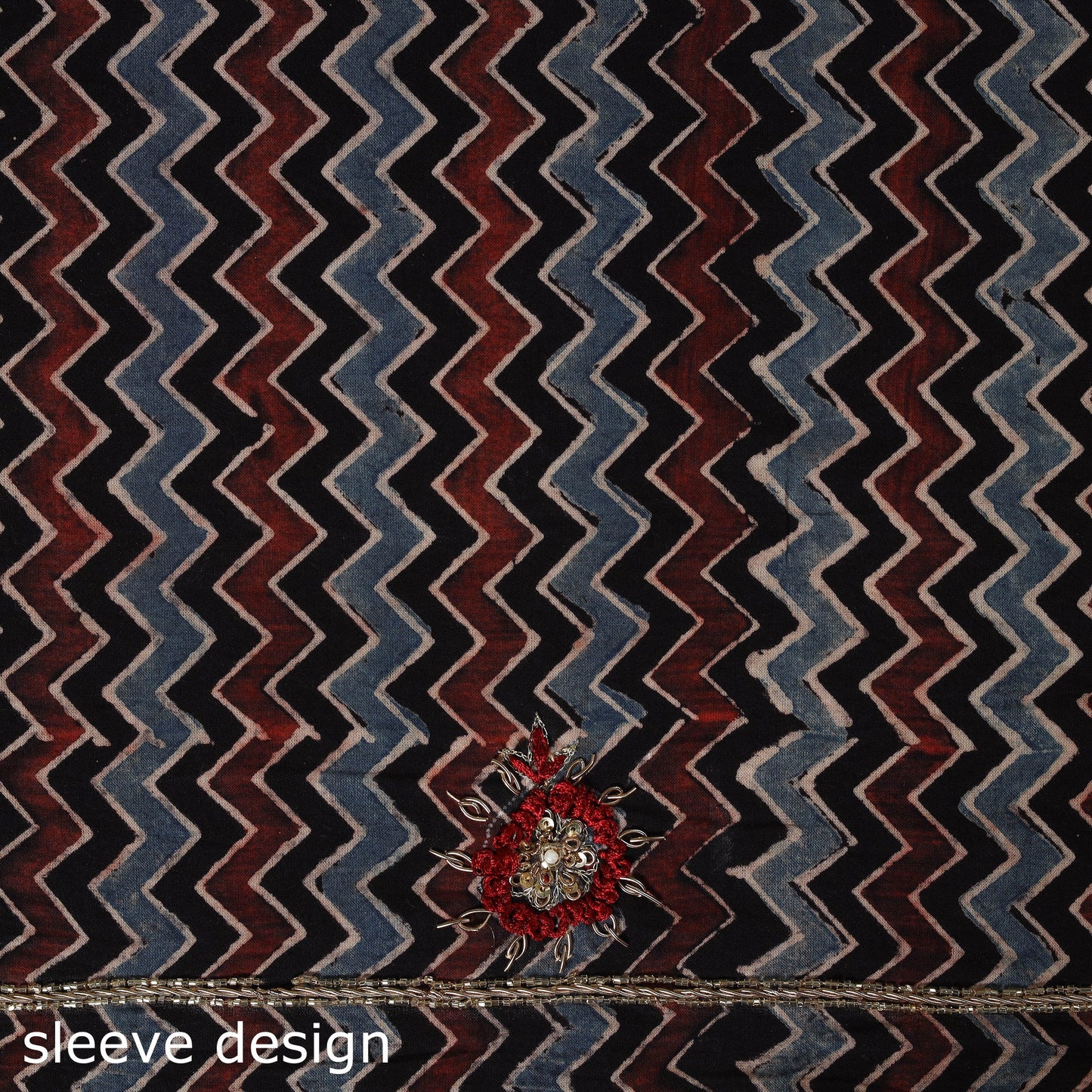 Multicolour Ajrakh Print Hand Embroidery Cotton Blouse Piece